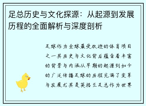 足总历史与文化探源：从起源到发展历程的全面解析与深度剖析